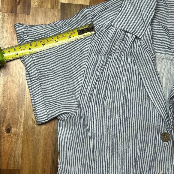 Faherty Izzy Blue Cream Striped Double Gauze Button Front Cotton Romper Sz Small - Picture 8 of 11